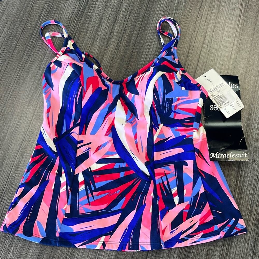 Miraclesuit Pink Blue Tropical Print Tankini Top